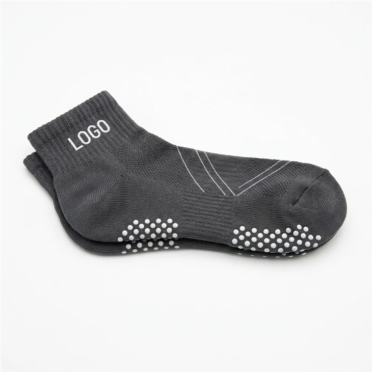 Custom Non Slip Football Socks C03 Charcoal Grey Anti Skid Grip Soccer Socks With White Grip Dots OEM Team Logo Mid Calf Athletic Socks suppliers
